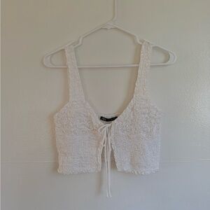 Zara White Textured Lace-Up Tank Top